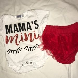 Onesie with ruffled bottoms.